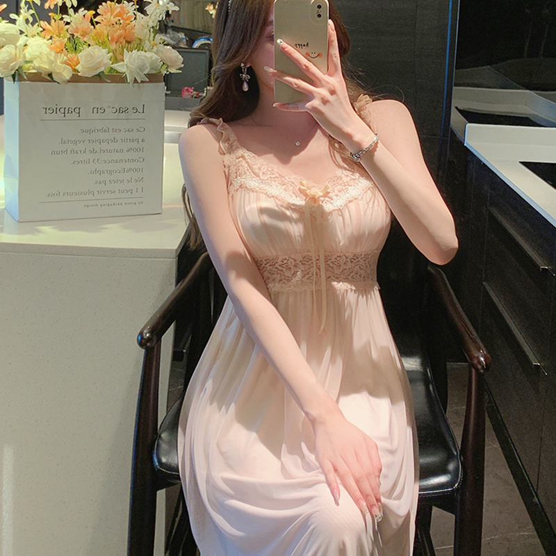 Summer Lace Short Sleeve Sleep Dress for Women with Chest Pads - 2025 New Princess Style Homewear