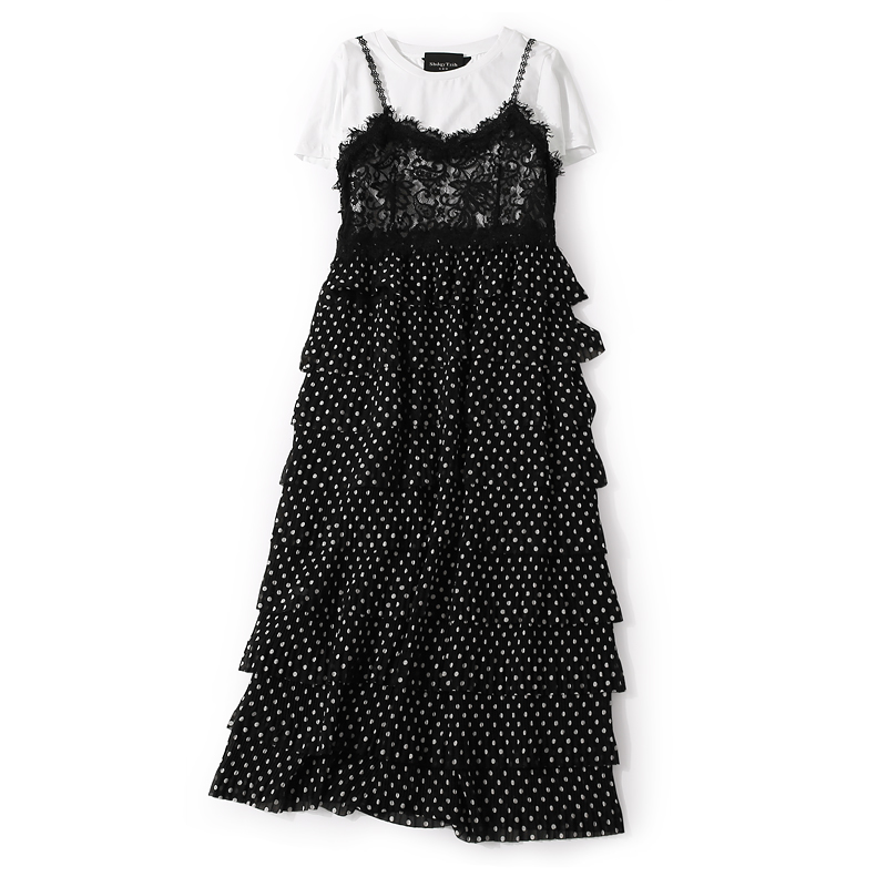 Summer Layered Polka Dot Ruffled Strap Dress and Plain T-Shirt Two-Piece Set - European Style for Trendy Looks Summer Layered Polka Dot Ruffled Strap Dress and Plain T-Shirt Two-Piece Set - European Style for Trendy Looks