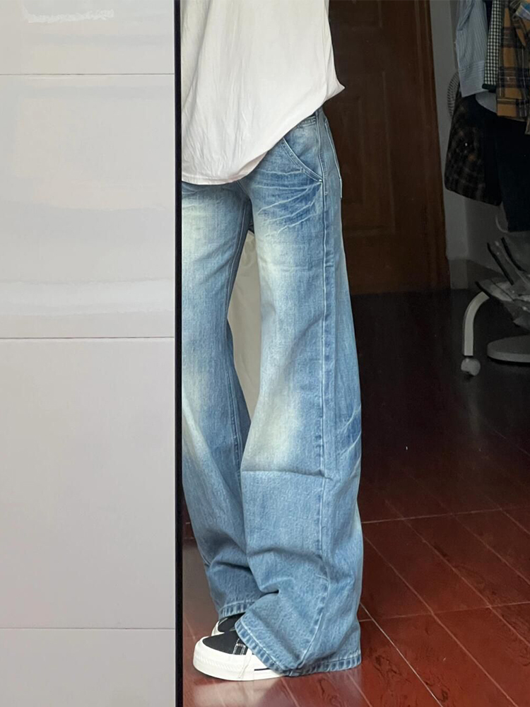 Summer Low-Waist Flared Jeans for Women - American Style Wide-Leg Floor-Length Pants