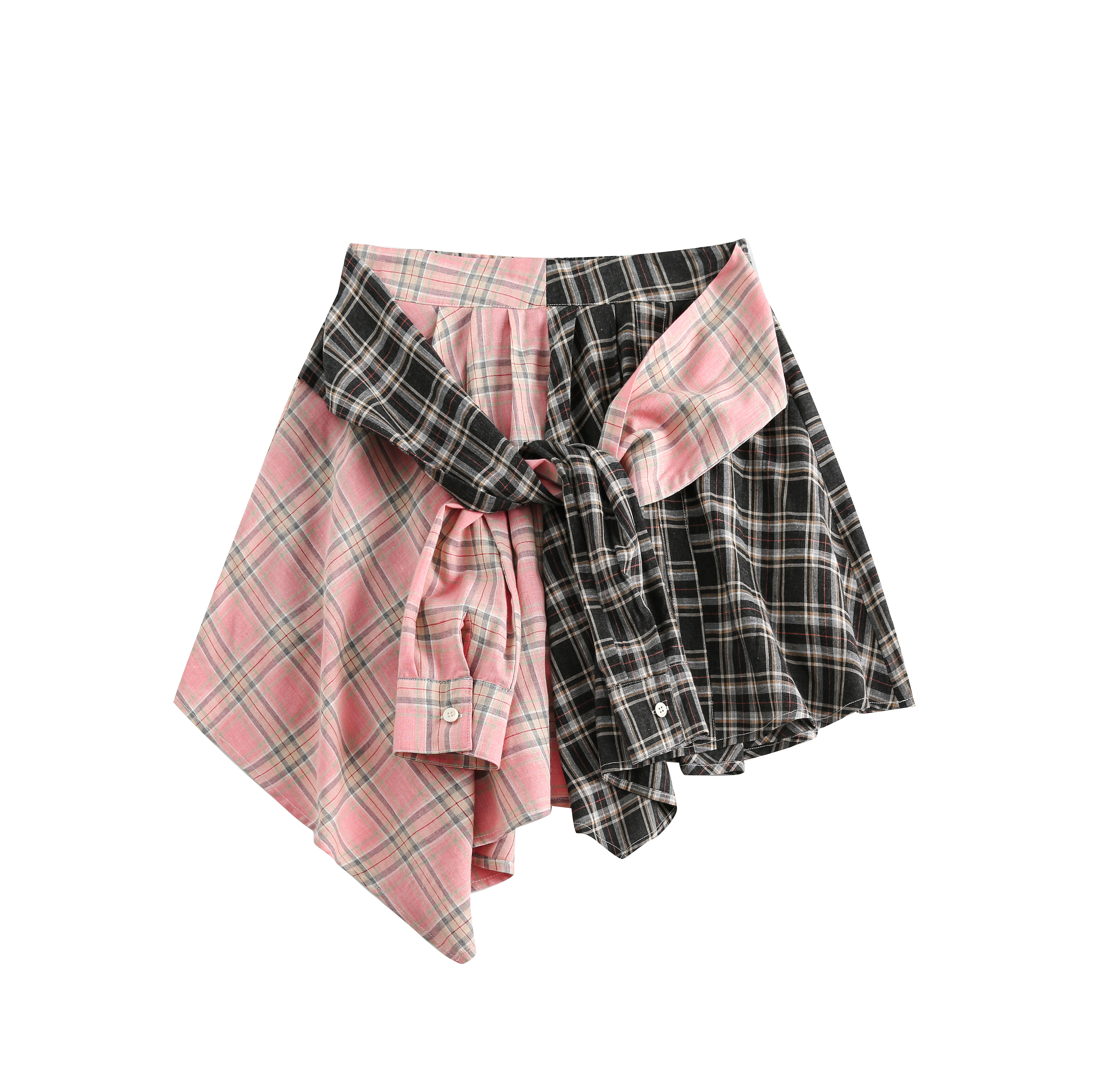 Summer Mini Skirt - Vintage Plaid A-Line with Tie-Up Detail, Slim Fit for a Trendy 90s Inspired Look Summer Mini Skirt - Vintage Plaid A-Line with Tie-Up Detail, Slim Fit for a Trendy 90s Inspired Look