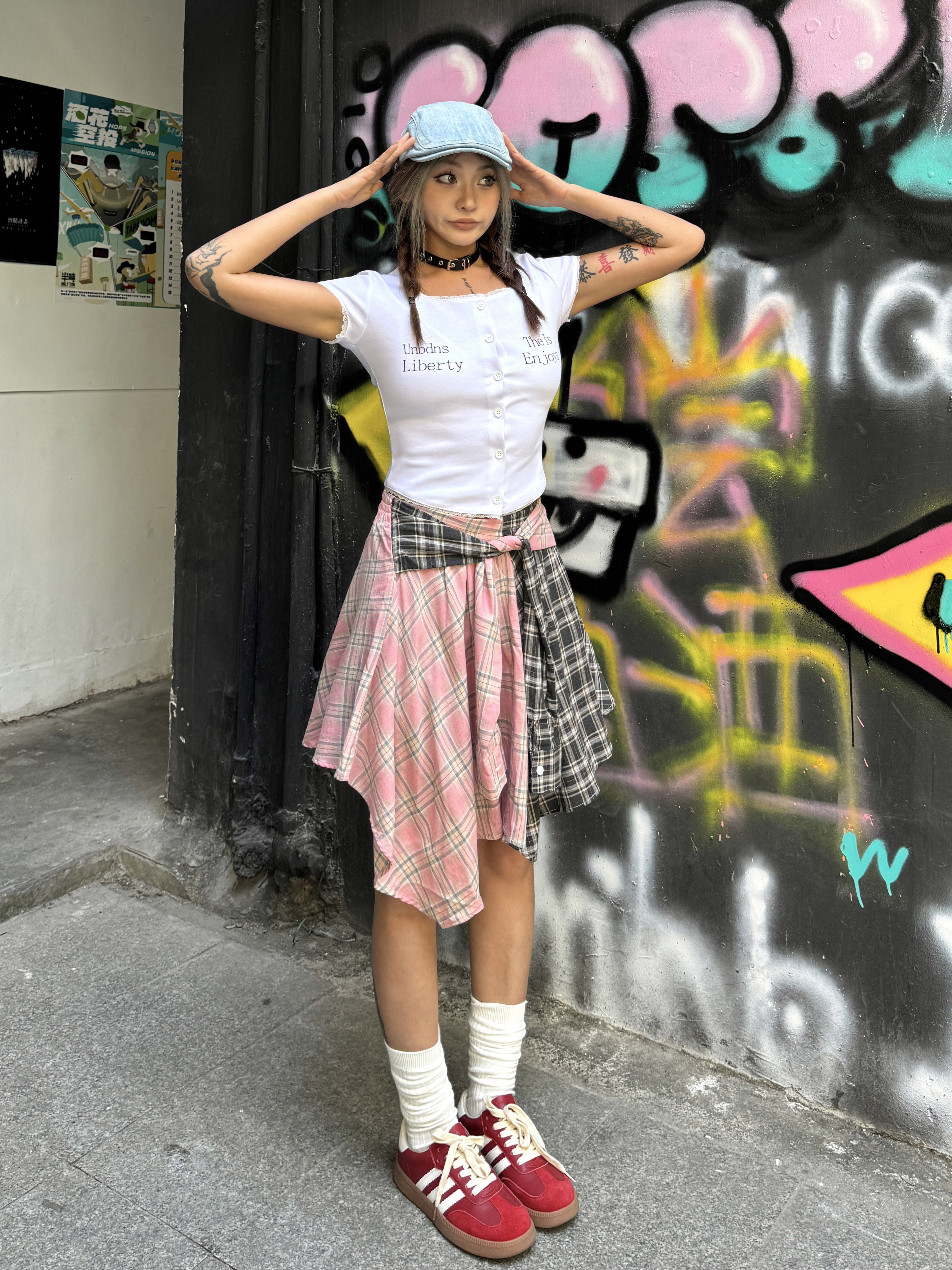 Summer Mini Skirt - Vintage Plaid A-Line with Tie-Up Detail, Slim Fit for a Trendy 90s Inspired Look Summer Mini Skirt - Vintage Plaid A-Line with Tie-Up Detail, Slim Fit for a Trendy 90s Inspired Look