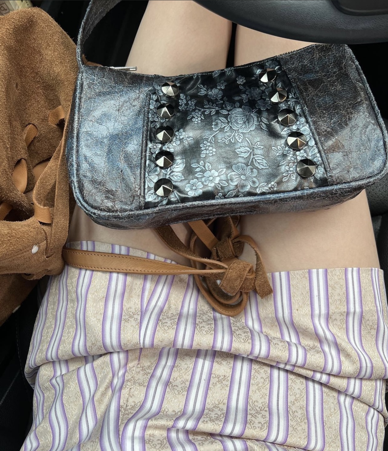 Summer Minimalist Retro Jacquard Textured Purple Slimming Striped Mini Skirt - Y2K Fashion Trend