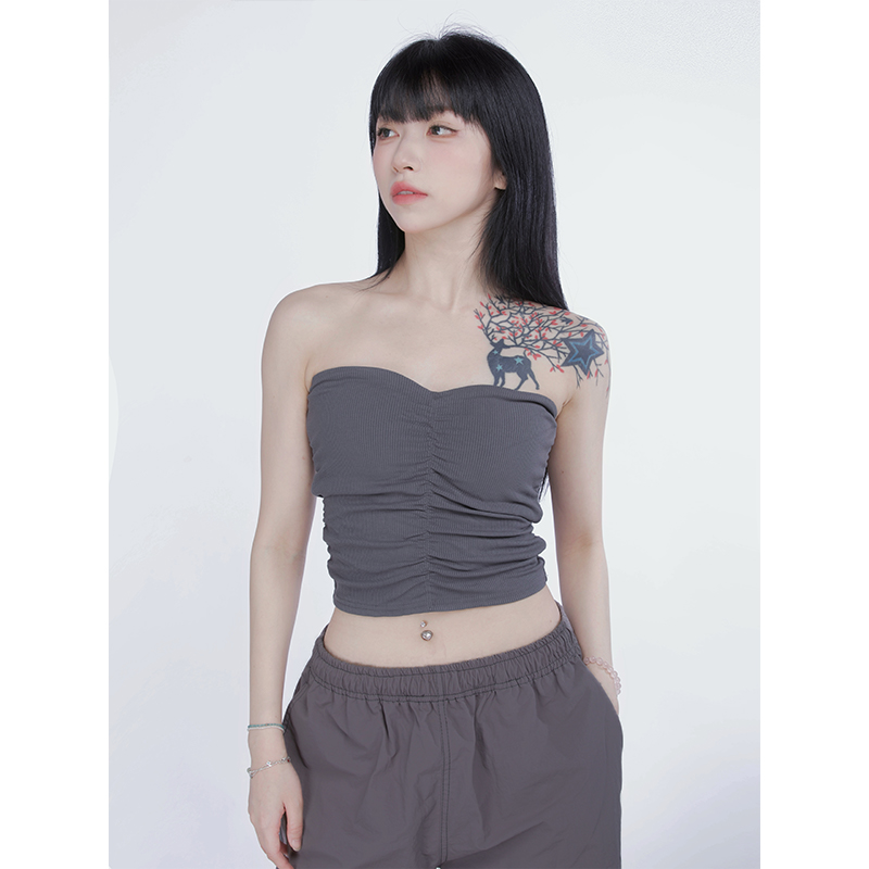 Summer Peach Heart Strapless Crop Top - Pleated Sweet Girl Style, Slim Fit, European & American Fashion Summer Peach Heart Strapless Crop Top - Pleated Sweet Girl Style, Slim Fit, European & American Fashion