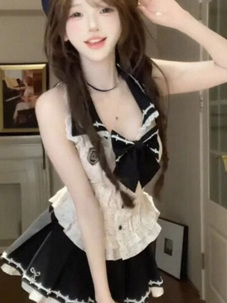 Summer Spicy Girl Two-Piece Set - Bow Polka Dot Sleeveless Top & Half Skirt - Trendy Y2K Style Outfit for Women