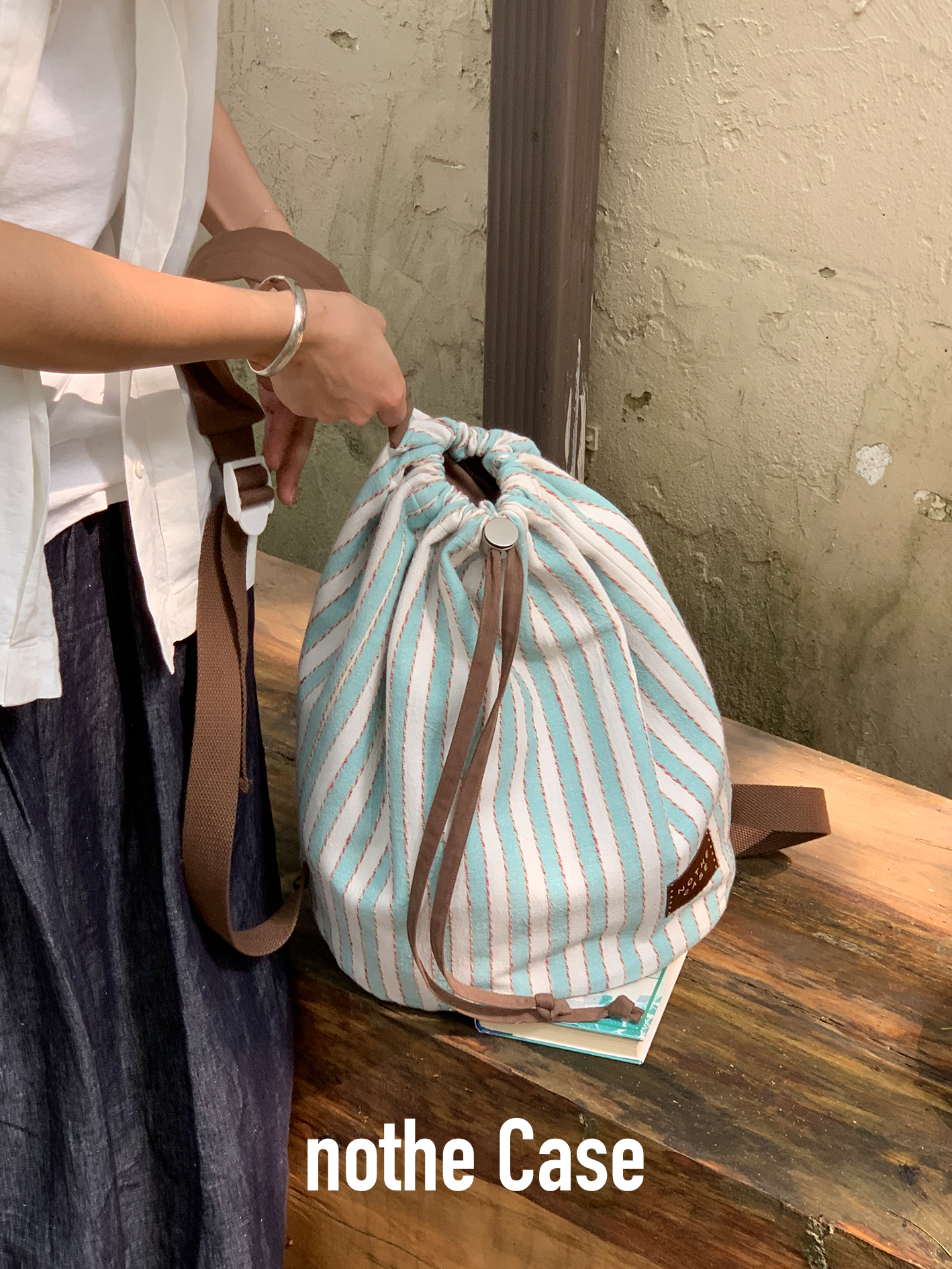 Summer Striped Drawstring Backpack - Canvas Large Capacity Versatile Bookbag for Travel and Daily Use