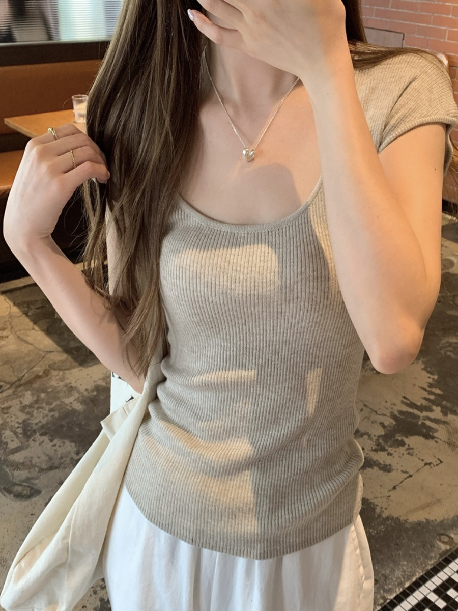 Summer Thin Ice Silk Big U-Neck Short-Sleeve Knitted Top – Unique Women's Fashion for Warm Weather Summer Thin Ice Silk Big U-Neck Short-Sleeve Knitted Top – Unique Women's Fashion for Warm Weather