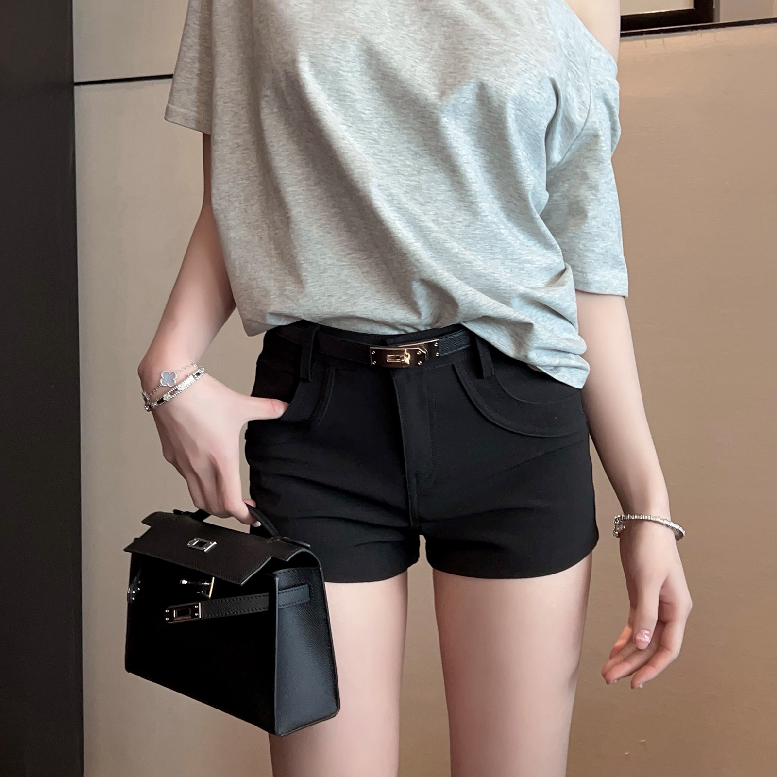 Summer White Bodycon Casual High Waist Shorts for Women - Petite Fit with Belt - Trendy Hot Pants for Effortless Style Summer White Bodycon Casual High Waist Shorts for Women - Petite Fit with Belt - Trendy Hot Pants for Effortless Style