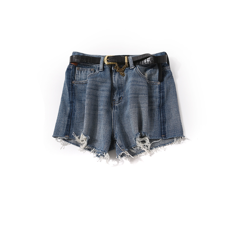 Summer Women's Casual Distressed Ripped Frayed Denim Shorts - Trendy Water-Washed European Style Summer Women's Casual Distressed Ripped Frayed Denim Shorts - Trendy Water-Washed European Style
