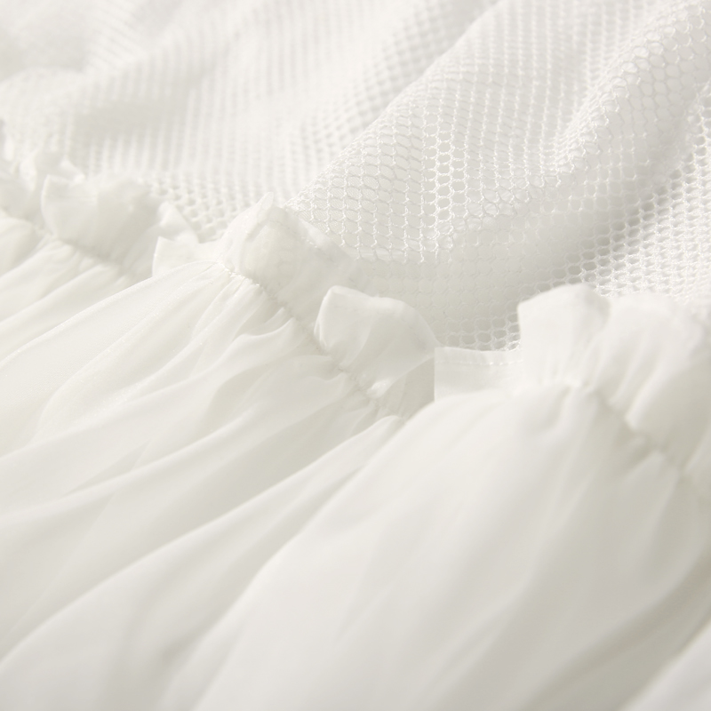 Summer Women's Casual Short Dress with Round Neck, Hollow Out Mesh, Ruffle Edge in Solid Color - European Fantasy Style Summer Women's Casual Short Dress with Round Neck, Hollow Out Mesh, Ruffle Edge in Solid Color - European Fantasy Style