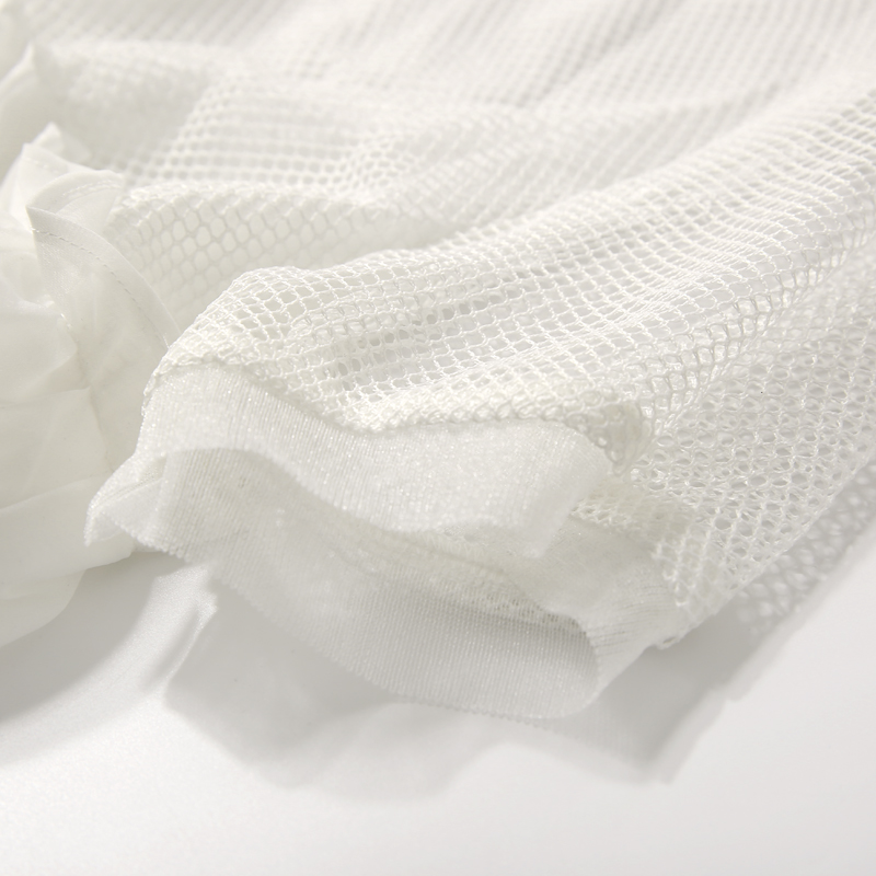 Summer Women's Casual Short Dress with Round Neck, Hollow Out Mesh, Ruffle Edge in Solid Color - European Fantasy Style