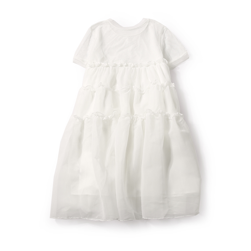 Summer Women's Casual Short Dress with Round Neck, Hollow Out Mesh, Ruffle Edge in Solid Color - European Fantasy Style Summer Women's Casual Short Dress with Round Neck, Hollow Out Mesh, Ruffle Edge in Solid Color - European Fantasy Style