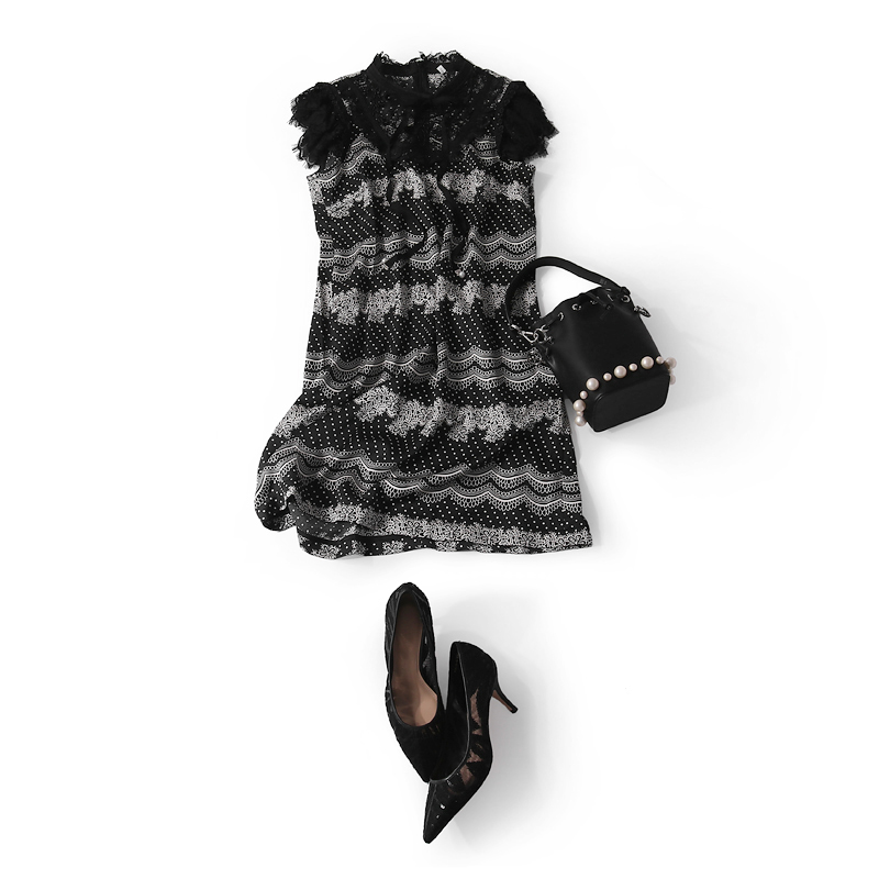 Summer Women's Elegant Stand Collar Lace Dress with Beaded Details - Fantasy Europe Station Style