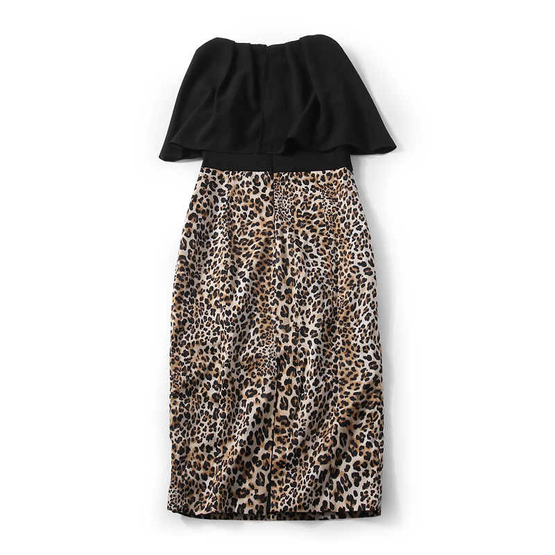 Summer Women's Ruffled Sleeveless Dress with Spliced Leopard Print and Back Split - Trendy European Style Mid-Length Fashion Summer Women's Ruffled Sleeveless Dress with Spliced Leopard Print and Back Split - Trendy European Style Mid-Length Fashion