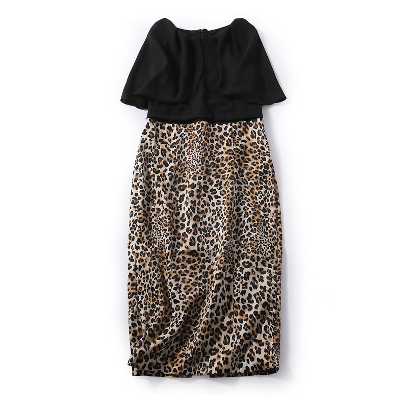 Summer Women's Ruffled Sleeveless Dress with Spliced Leopard Print and Back Split - Trendy European Style Mid-Length Fashion Summer Women's Ruffled Sleeveless Dress with Spliced Leopard Print and Back Split - Trendy European Style Mid-Length Fashion