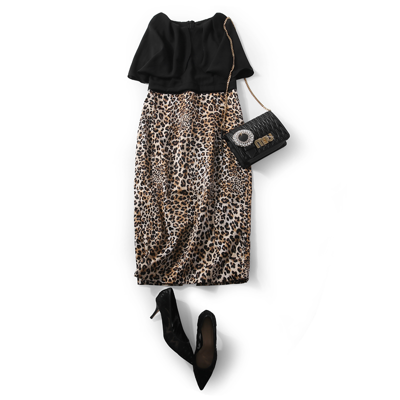 Summer Women's Ruffled Sleeveless Dress with Spliced Leopard Print and Back Split - Trendy European Style Mid-Length Fashion