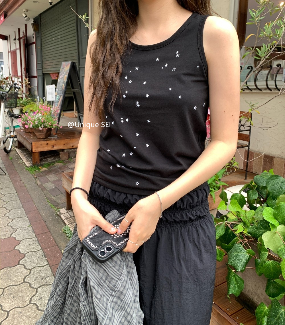 Summer Y2K Korean Style Star Dot Print Slim-Fit Casual Vest Top for Versatile Street Fashion