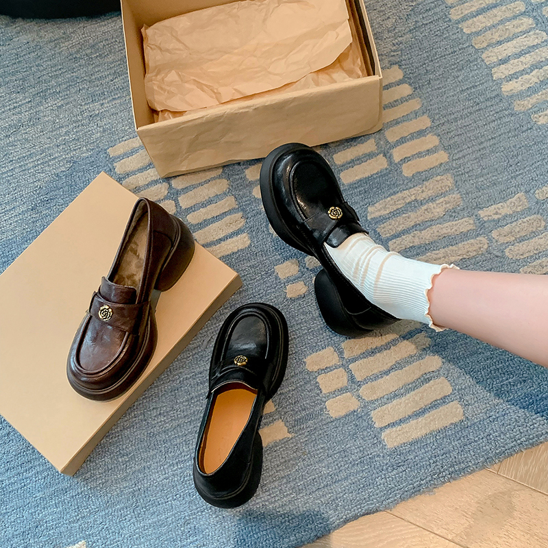 Super Soft Camellia Flower Chunky Heel Loafers for Women - Thick-Soled, Round-Toe Genuine Leather Shoes, Y2K Style Super Soft Camellia Flower Chunky Heel Loafers for Women - Thick-Soled, Round-Toe Genuine Leather Shoes, Y2K Style