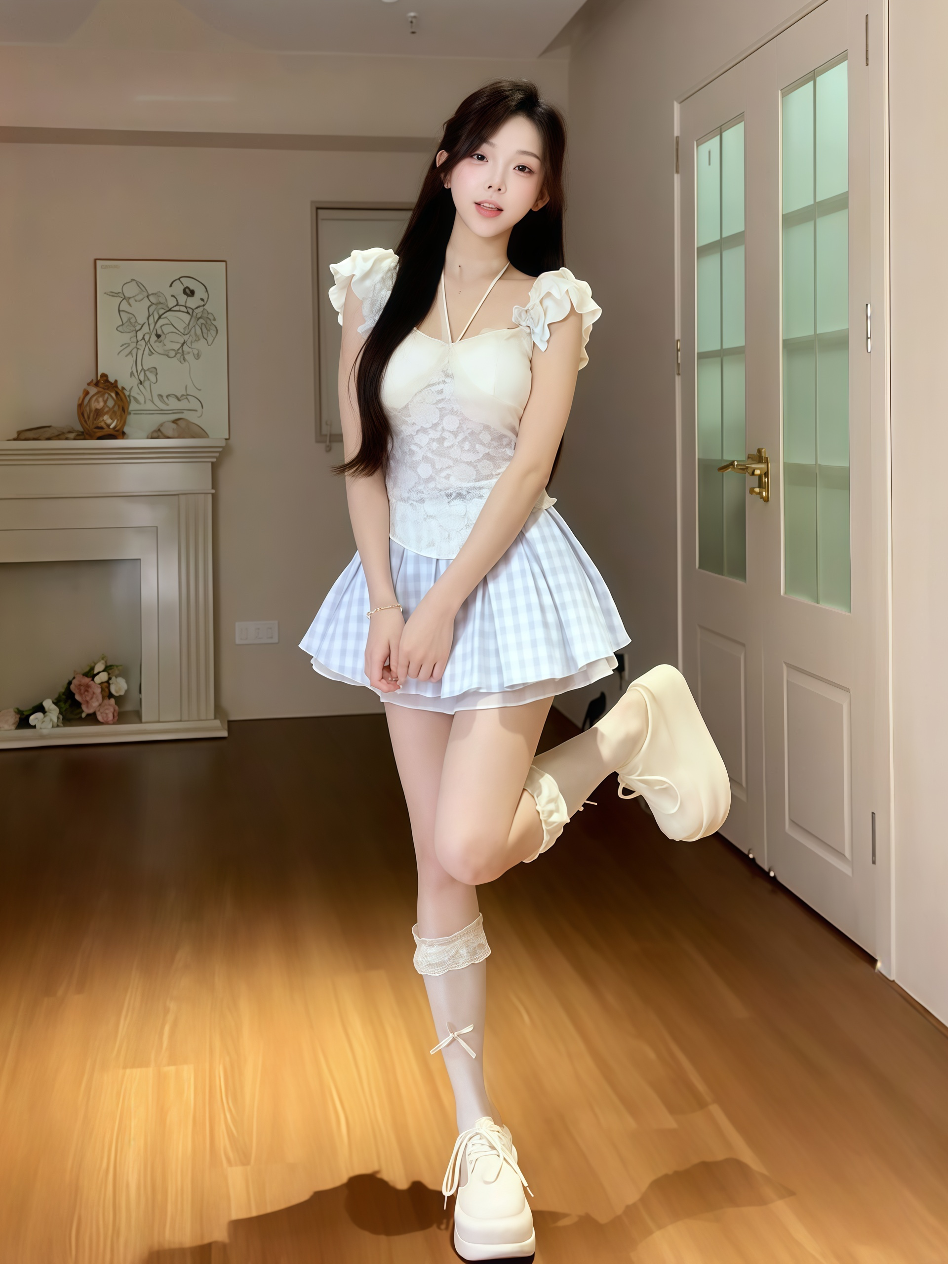 Sweet and Spicy Fitted Halter Top & High-Waisted Plaid Skirt Two-Piece Outfit for Spring - Trendy Y2K Style