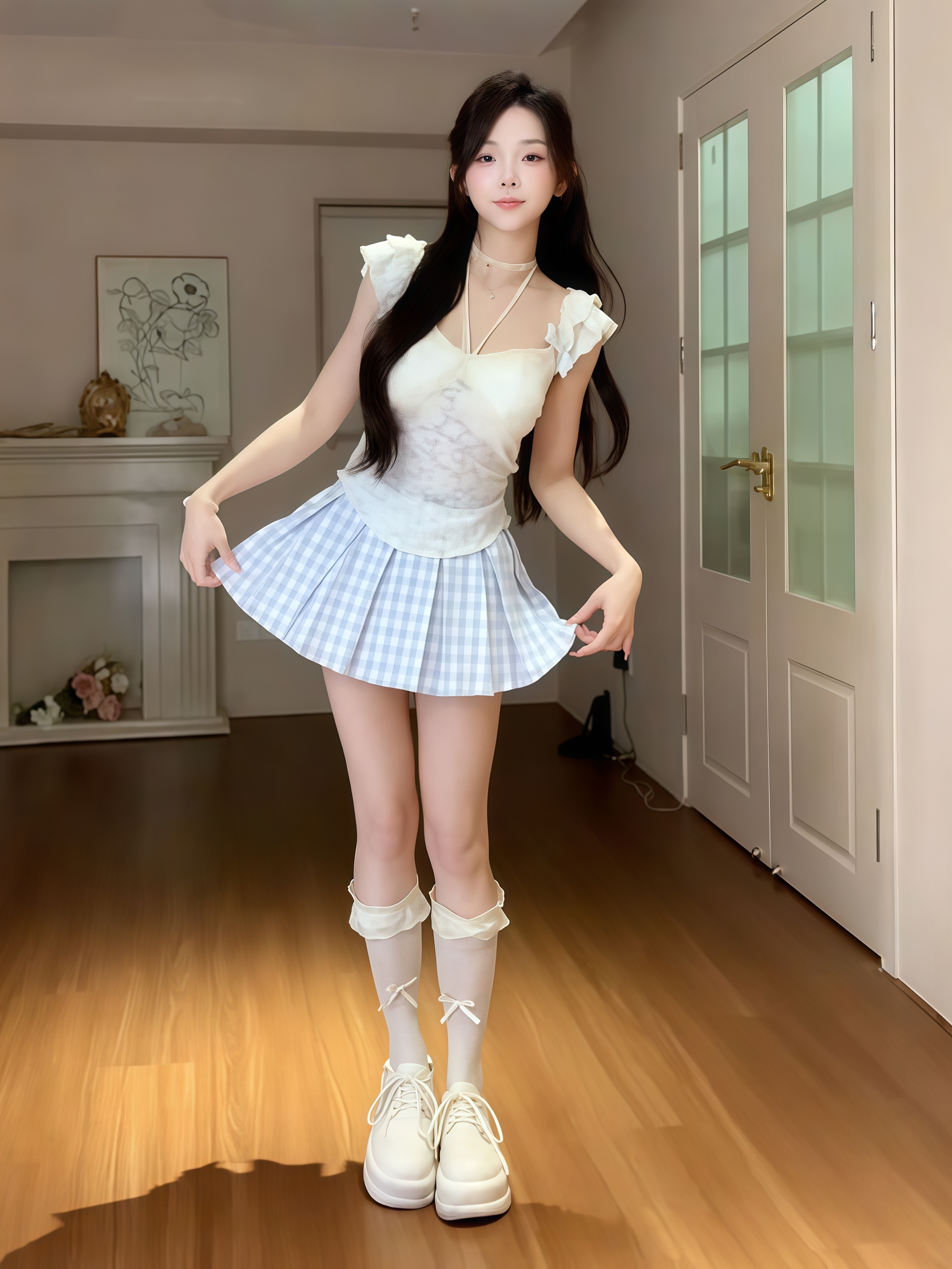 Sweet and Spicy Fitted Halter Top & High-Waisted Plaid Skirt Two-Piece Outfit for Spring - Trendy Y2K Style Sweet and Spicy Fitted Halter Top & High-Waisted Plaid Skirt Two-Piece Outfit for Spring - Trendy Y2K Style