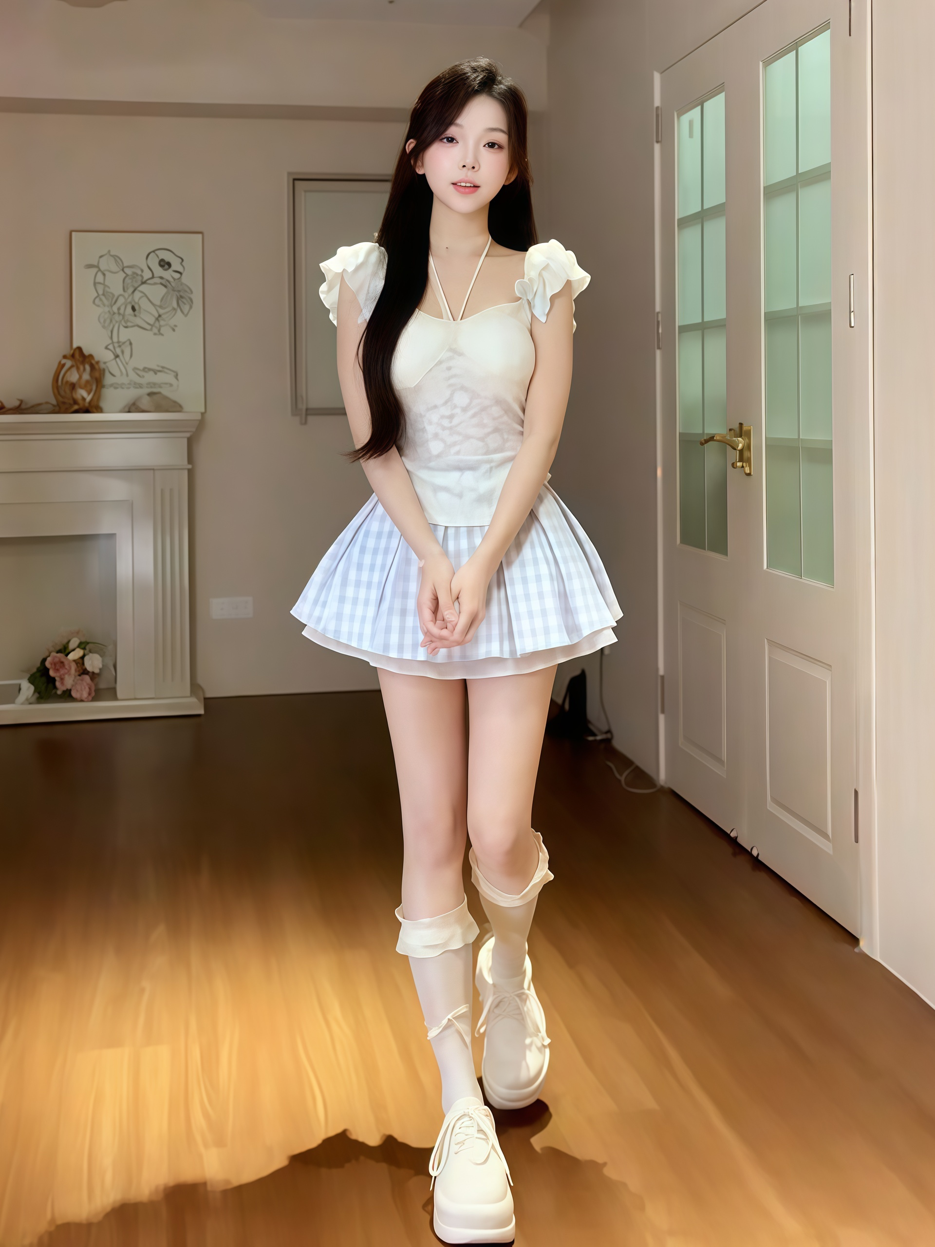 Sweet and Spicy Fitted Halter Top & High-Waisted Plaid Skirt Two-Piece Outfit for Spring - Trendy Y2K Style Sweet and Spicy Fitted Halter Top & High-Waisted Plaid Skirt Two-Piece Outfit for Spring - Trendy Y2K Style