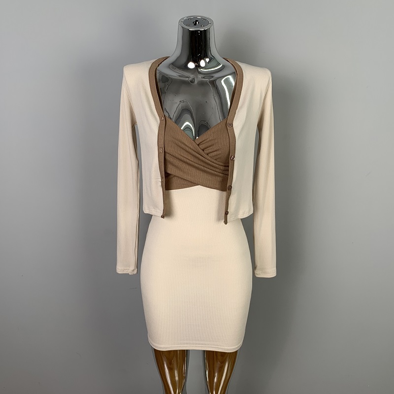 Sweet and Spicy Girl Camisole Bodycon Dress with Cardigan – Stylish Early Spring Two-Piece Outfit Set Sweet and Spicy Girl Camisole Bodycon Dress with Cardigan – Stylish Early Spring Two-Piece Outfit Set