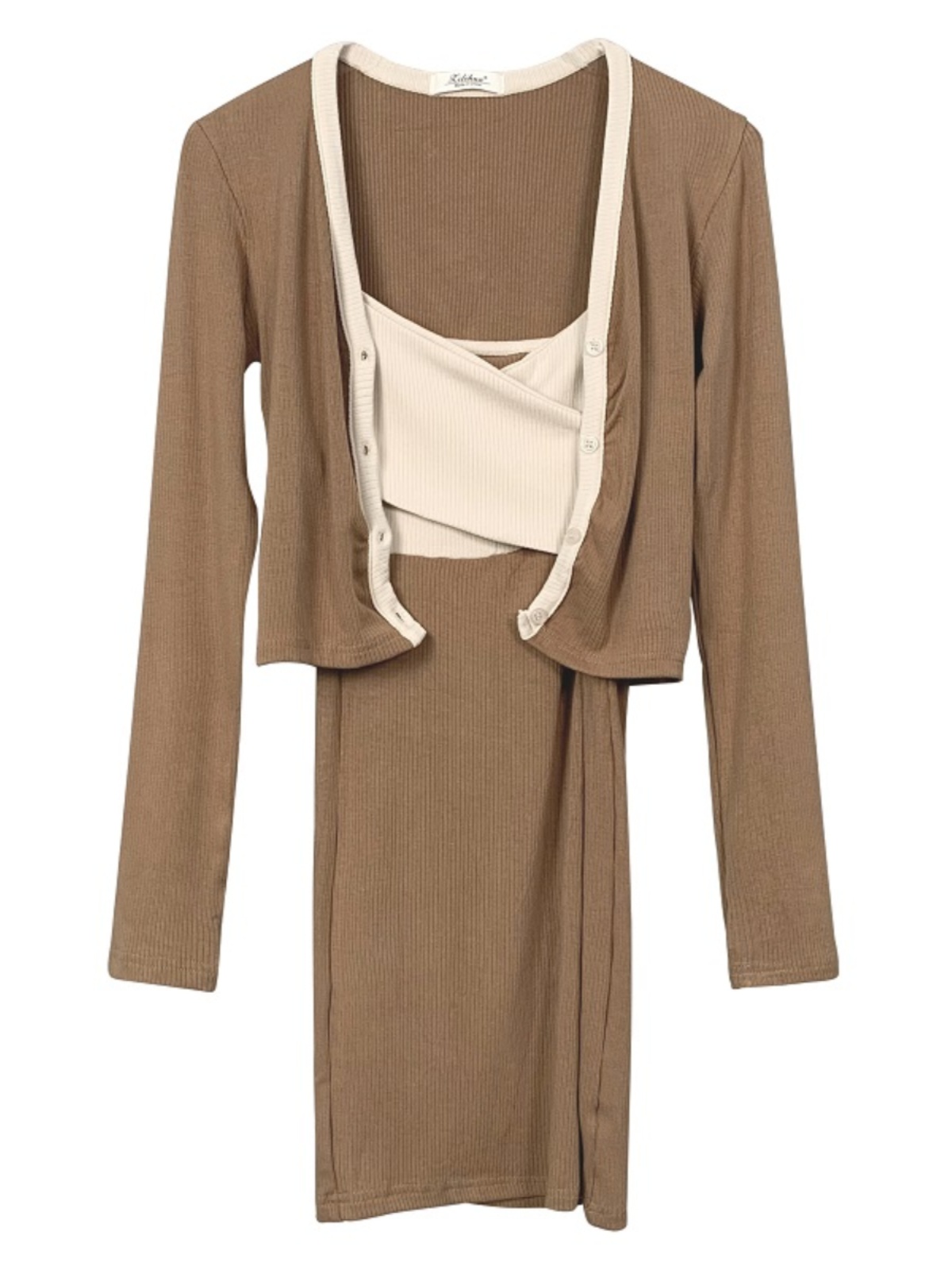 Sweet and Spicy Girl Camisole Bodycon Dress with Cardigan – Stylish Early Spring Two-Piece Outfit Set Sweet and Spicy Girl Camisole Bodycon Dress with Cardigan – Stylish Early Spring Two-Piece Outfit Set