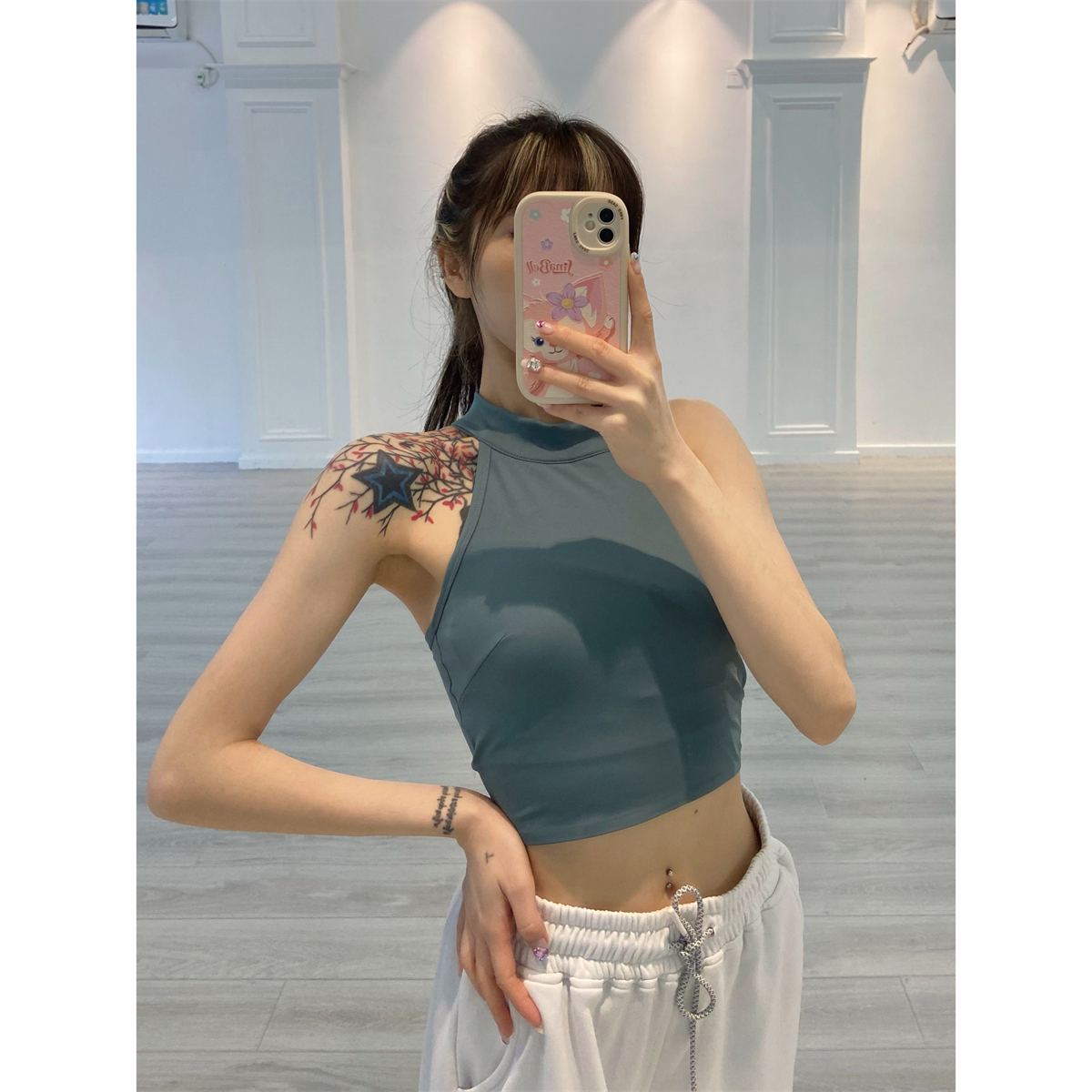 Sweet and Spicy Halter Neck Crop Top for Women - Pink Padded Vest with Jazz Dance Style, Semi-High Neck, Y2K Fashion Sweet and Spicy Halter Neck Crop Top for Women - Pink Padded Vest with Jazz Dance Style, Semi-High Neck, Y2K Fashion