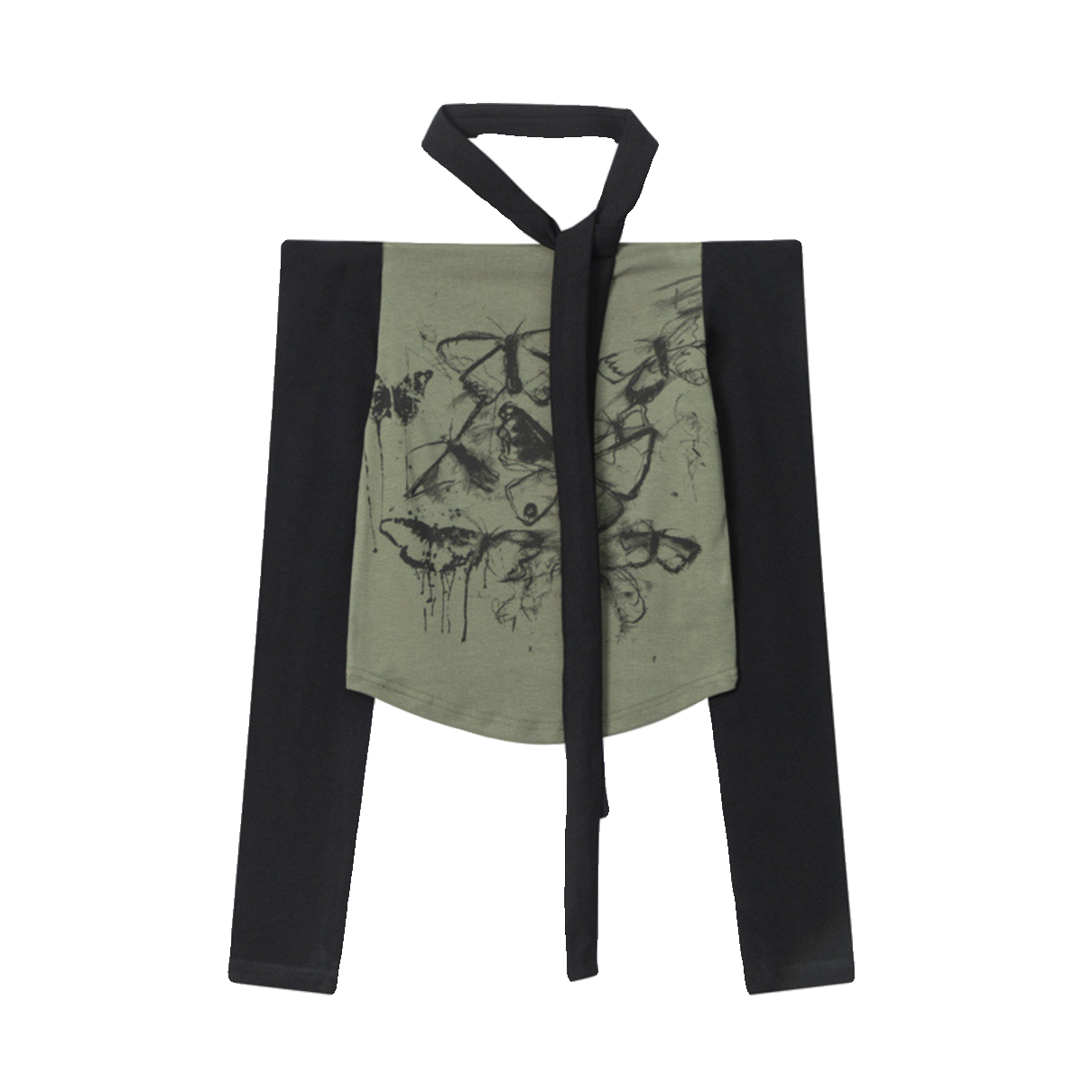 Sweet and Spicy Off-Shoulder Printed Long-Sleeve Top with Neck Scarf for Women - Trendy Short Jazz Dance T-Shirt Sweet and Spicy Off-Shoulder Printed Long-Sleeve Top with Neck Scarf for Women - Trendy Short Jazz Dance T-Shirt