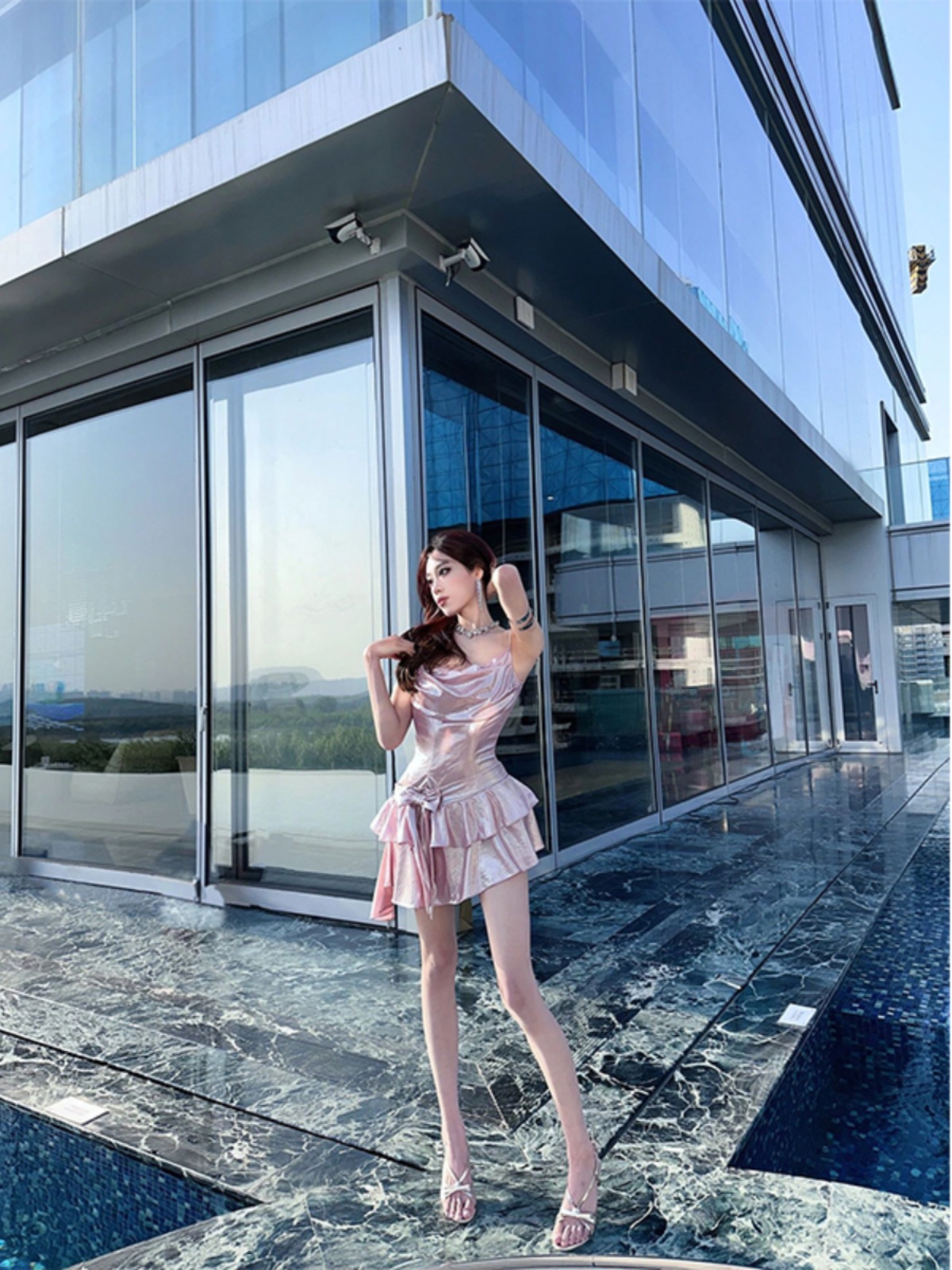 Sweet and Spicy Pink Bow Strap Dress - Women's Waist-Cinching Slim Fit Ruffled Puff Princess Style, Perfect for Y2K Fashion Sweet and Spicy Pink Bow Strap Dress - Women's Waist-Cinching Slim Fit Ruffled Puff Princess Style, Perfect for Y2K Fashion