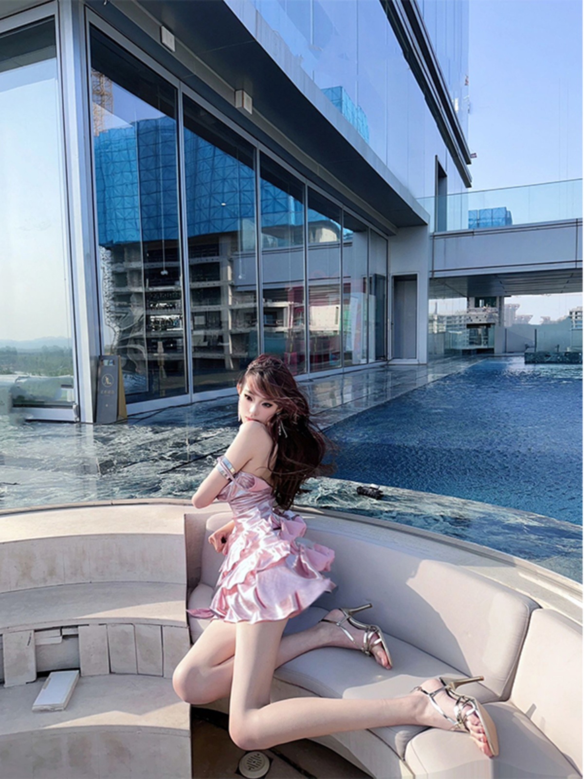 Sweet and Spicy Pink Bow Strap Dress - Women's Waist-Cinching Slim Fit Ruffled Puff Princess Style, Perfect for Y2K Fashion Sweet and Spicy Pink Bow Strap Dress - Women's Waist-Cinching Slim Fit Ruffled Puff Princess Style, Perfect for Y2K Fashion