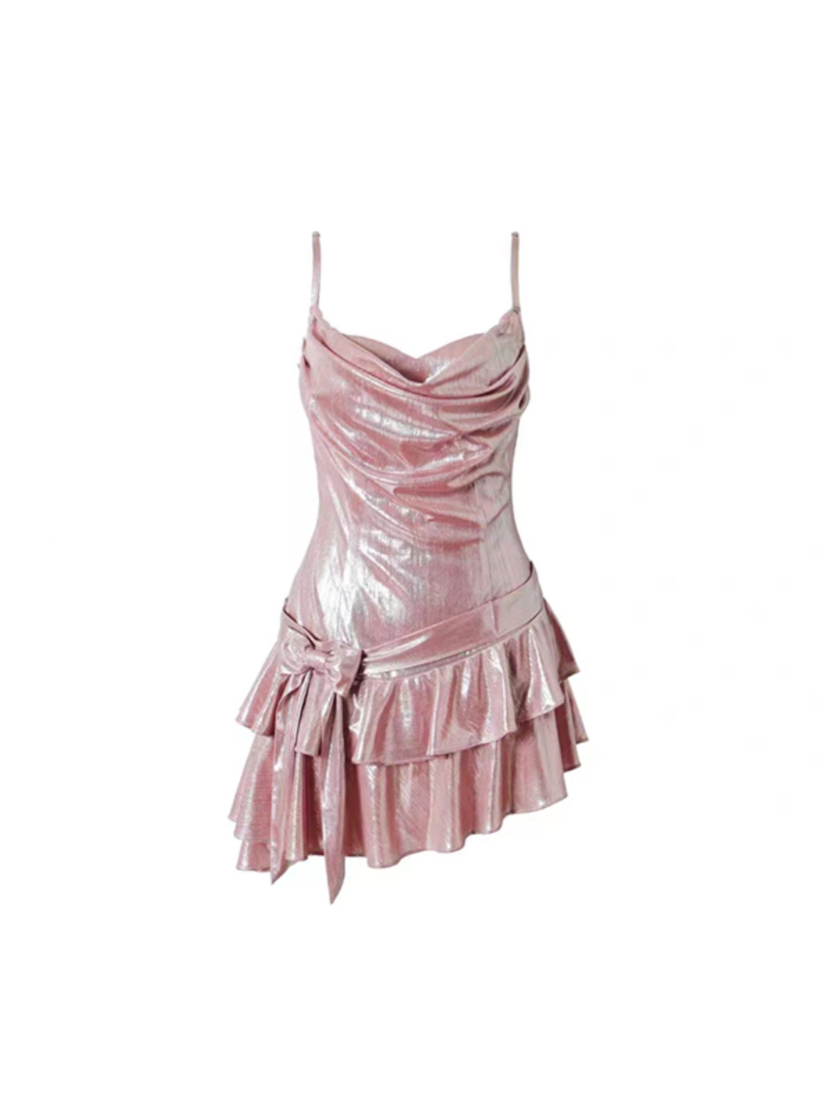 Sweet and Spicy Pink Bow Strap Dress - Women's Waist-Cinching Slim Fit Ruffled Puff Princess Style, Perfect for Y2K Fashion Sweet and Spicy Pink Bow Strap Dress - Women's Waist-Cinching Slim Fit Ruffled Puff Princess Style, Perfect for Y2K Fashion