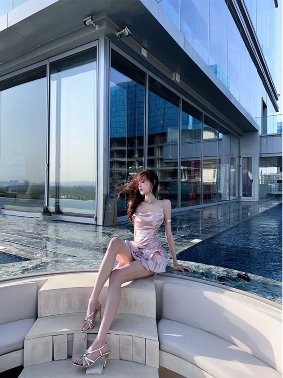 Sweet and Spicy Pink Bow Strap Dress - Women's Waist-Cinching Slim Fit Ruffled Puff Princess Style, Perfect for Y2K Fashion Sweet and Spicy Pink Bow Strap Dress - Women's Waist-Cinching Slim Fit Ruffled Puff Princess Style, Perfect for Y2K Fashion