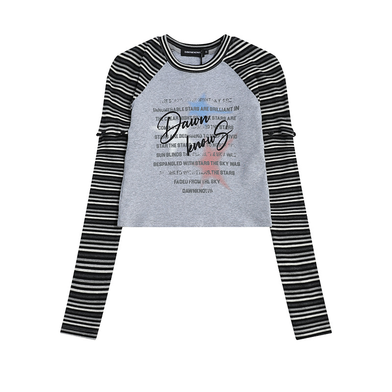 Sweet and Spicy Striped Raglan Long Sleeve T-Shirt for Women - Autumn Winter Printed Top with Cuffs, American Style, Casual Chic