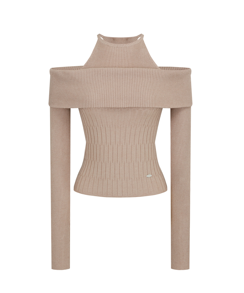 Sweet and Spicy Style Halter Neck Off-Shoulder Solid Color Fitted Knit Top and Skirt Set - Korean Style Fashion