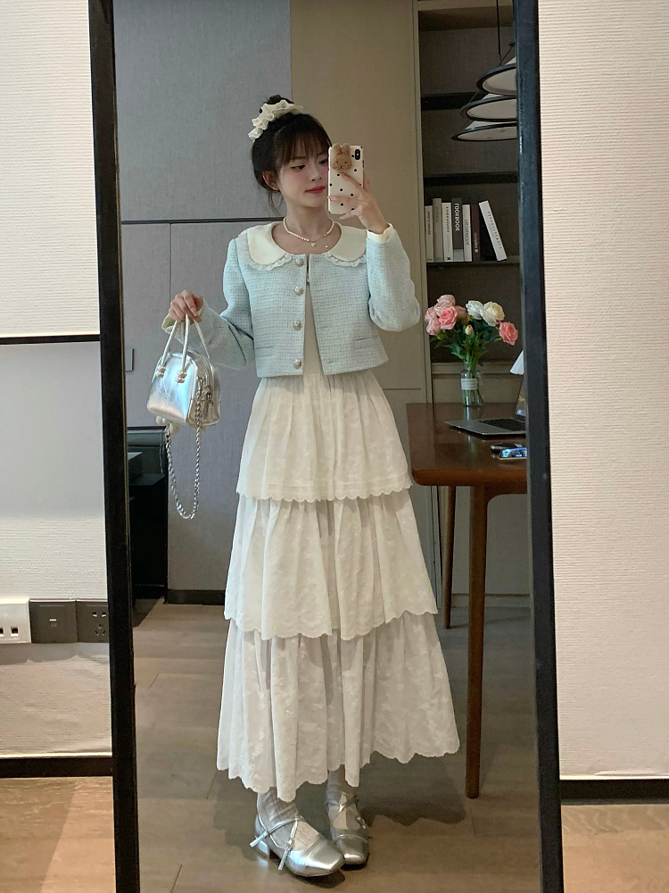 Sweet Blue Doll Collar Jacket Top for Women - Slim Fit Unique Spring Style Inspired by Chanel Sweet Blue Doll Collar Jacket Top for Women - Slim Fit Unique Spring Style Inspired by Chanel