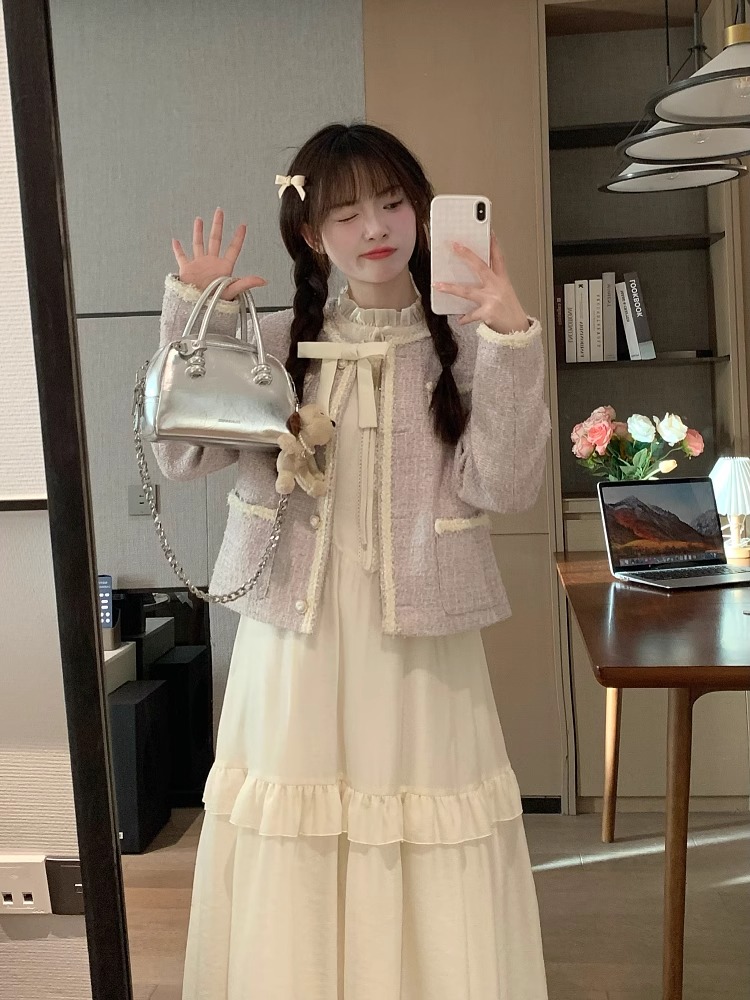 Sweet Blue Doll Collar Jacket Top for Women - Slim Fit Unique Spring Style Inspired by Chanel