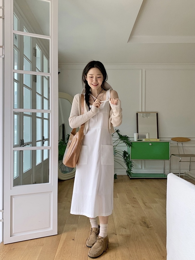 Sweet Delicate Ruffled Pocket Vest Long Dress - Xiulin Inspired Korean Style Fashion, Perfect for 90s & Y2K Looks Sweet Delicate Ruffled Pocket Vest Long Dress - Xiulin Inspired Korean Style Fashion, Perfect for 90s & Y2K Looks