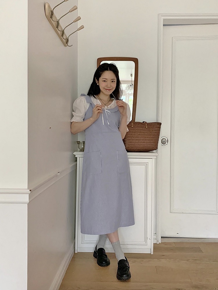 Sweet Delicate Ruffled Pocket Vest Long Dress - Xiulin Inspired Korean Style Fashion, Perfect for 90s & Y2K Looks Sweet Delicate Ruffled Pocket Vest Long Dress - Xiulin Inspired Korean Style Fashion, Perfect for 90s & Y2K Looks