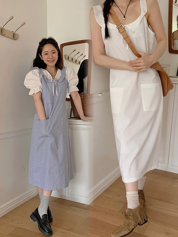 Sweet Delicate Ruffled Pocket Vest Long Dress - Xiulin Inspired Korean Style Fashion, Perfect for 90s & Y2K Looks Sweet Delicate Ruffled Pocket Vest Long Dress - Xiulin Inspired Korean Style Fashion, Perfect for 90s & Y2K Looks