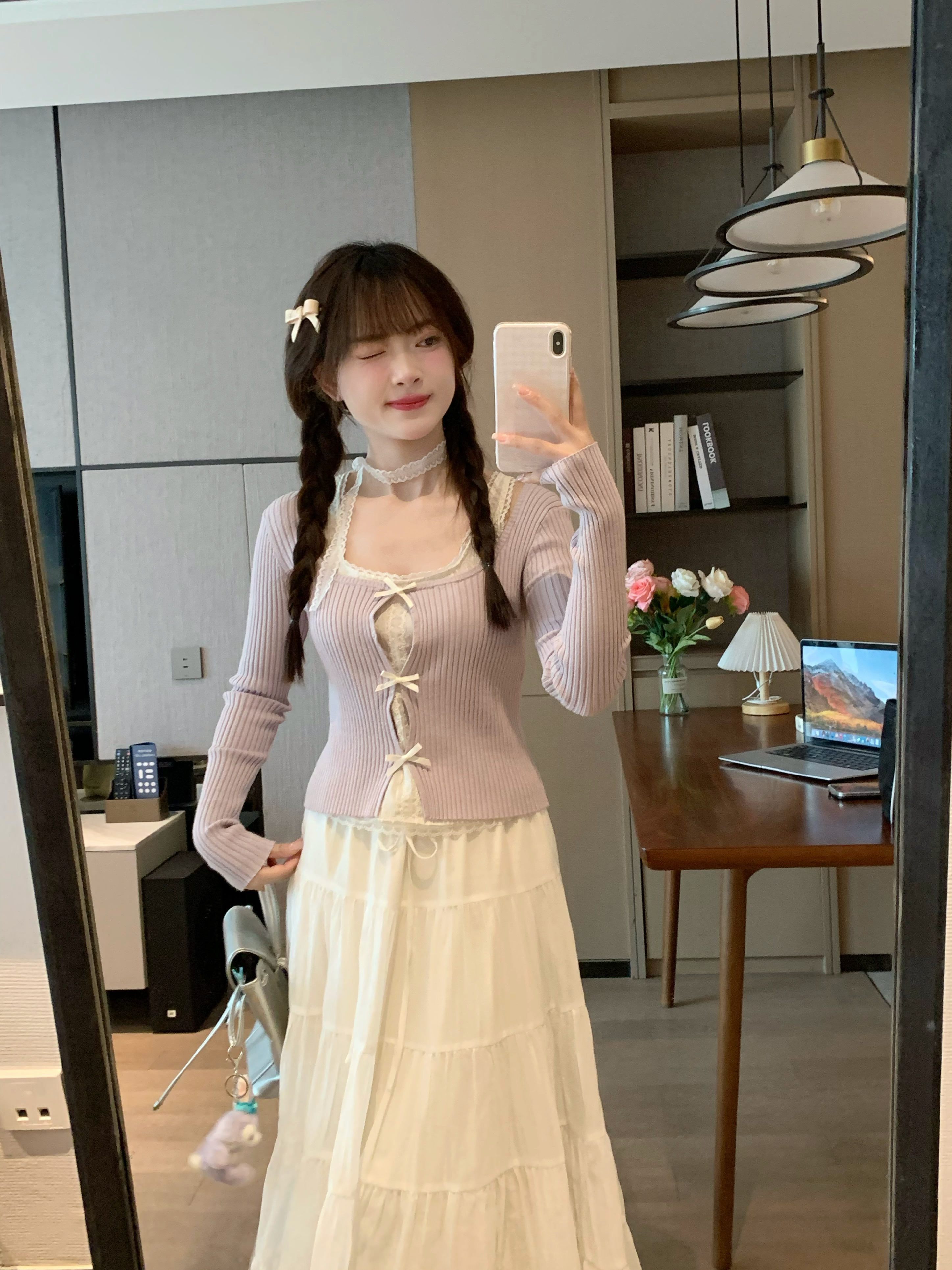 Sweet End Spring Fake Two-Piece Bow Detail Blue Knitted T-Shirt for Women - Unique Sexy Gentle Style Sweet End Spring Fake Two-Piece Bow Detail Blue Knitted T-Shirt for Women - Unique Sexy Gentle Style