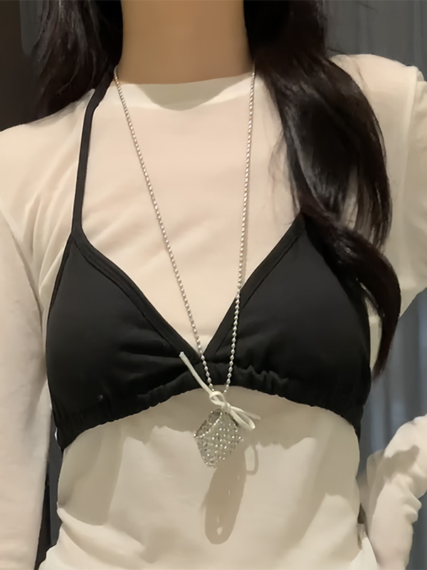 Sweet Heart Long Necklace for Women - Woven Metal Crossbody Bag Pendant Sweater Chain, Boho Ins Style Jewelry Accessory Sweet Heart Long Necklace for Women - Woven Metal Crossbody Bag Pendant Sweater Chain, Boho Ins Style Jewelry Accessory