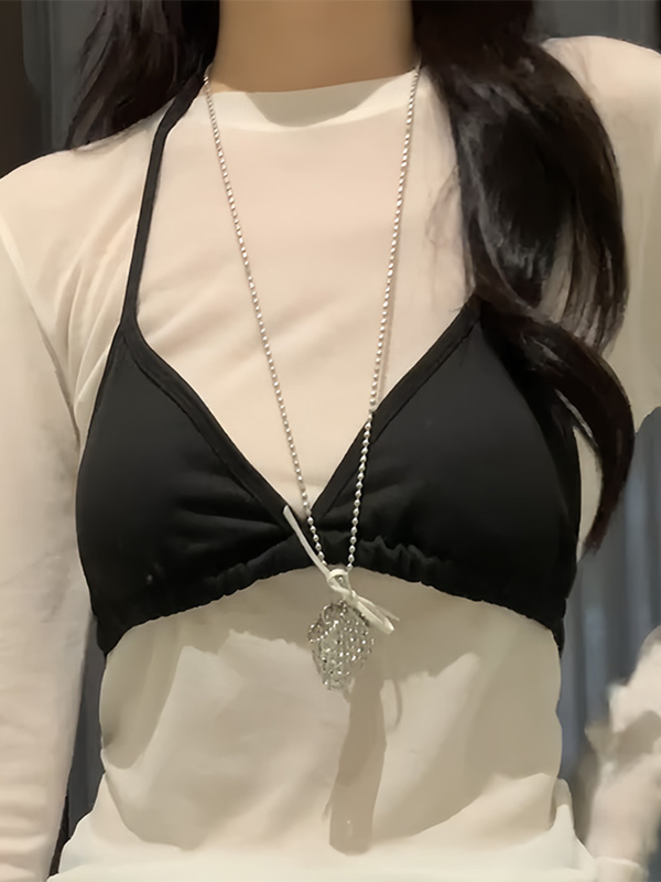 Sweet Heart Long Necklace for Women - Woven Metal Crossbody Bag Pendant Sweater Chain, Boho Ins Style Jewelry Accessory Sweet Heart Long Necklace for Women - Woven Metal Crossbody Bag Pendant Sweater Chain, Boho Ins Style Jewelry Accessory