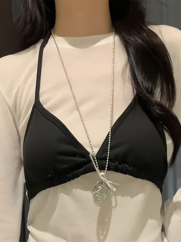 Sweet Heart Long Necklace for Women - Woven Metal Crossbody Bag Pendant Sweater Chain, Boho Ins Style Jewelry Accessory Sweet Heart Long Necklace for Women - Woven Metal Crossbody Bag Pendant Sweater Chain, Boho Ins Style Jewelry Accessory