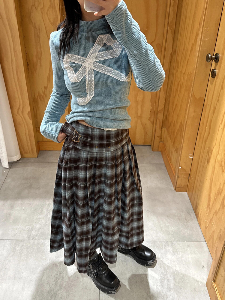 Sweet Lace Bow Long Sleeve Knitted Top for Women - Eccentric Slim Fit Casual Autumn Style Sweet Lace Bow Long Sleeve Knitted Top for Women - Eccentric Slim Fit Casual Autumn Style