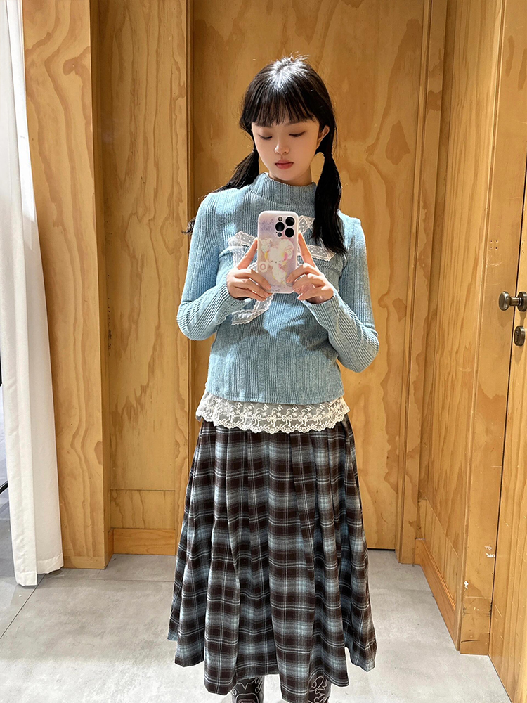 Sweet Lace Bow Long Sleeve Knitted Top for Women - Eccentric Slim Fit Casual Autumn Style Sweet Lace Bow Long Sleeve Knitted Top for Women - Eccentric Slim Fit Casual Autumn Style