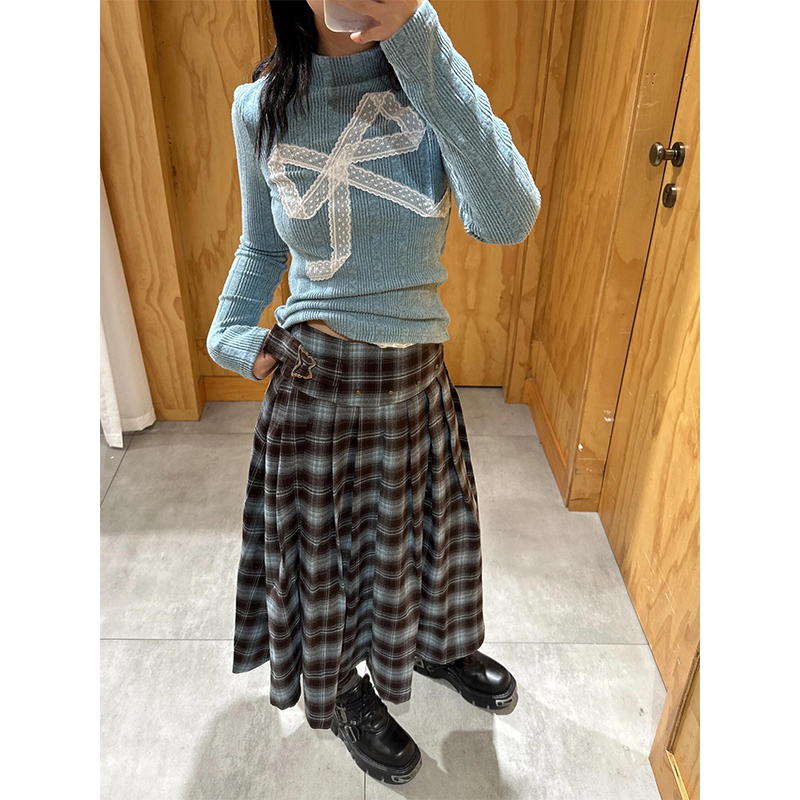 Sweet Lace Bow Long Sleeve Knitted Top for Women - Eccentric Slim Fit Casual Autumn Style