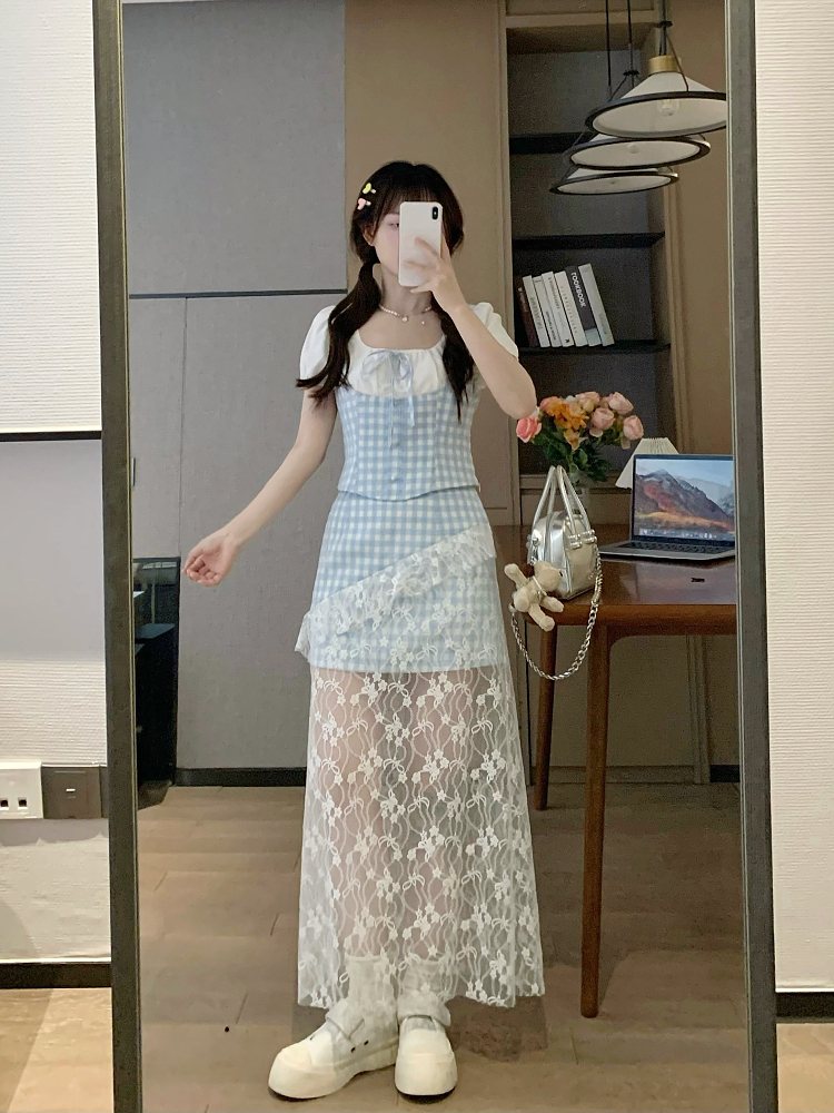 Sweet Momo Spring Heavyweight Mesh Camisole Dress with Fake Two-Piece Design - Niche Quality Gentle Top for 90s and Y2K Style