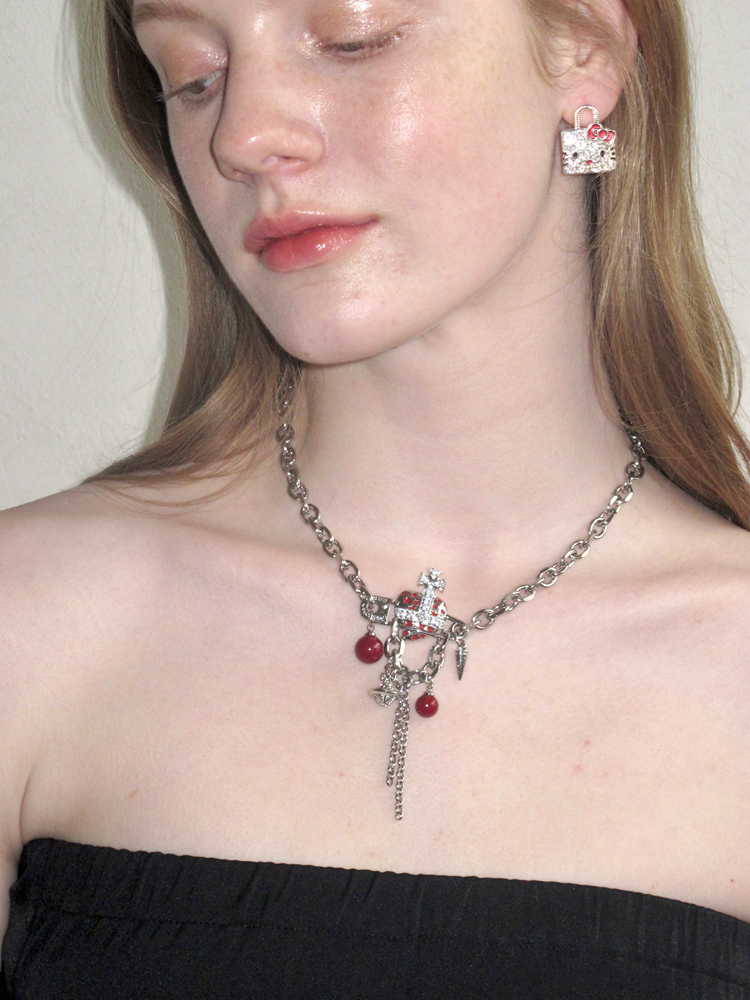 Sweet Red Saturn Necklace for Women - Versatile Colorfast Clavicle Chain Pendant, INS Style Fashion Accessory