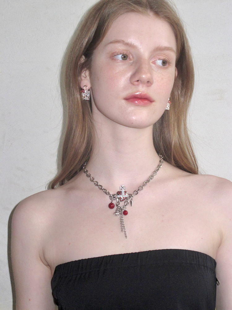 Sweet Red Saturn Necklace for Women - Versatile Colorfast Clavicle Chain Pendant, INS Style Fashion Accessory Sweet Red Saturn Necklace for Women - Versatile Colorfast Clavicle Chain Pendant, INS Style Fashion Accessory