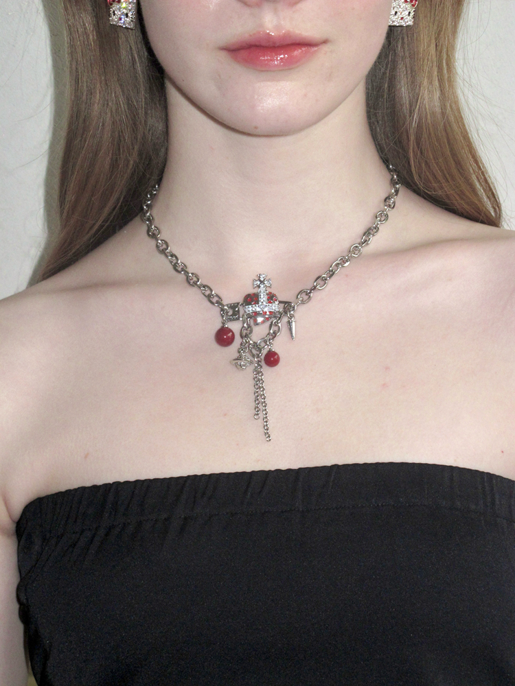 Sweet Red Saturn Necklace for Women - Versatile Colorfast Clavicle Chain Pendant, INS Style Fashion Accessory